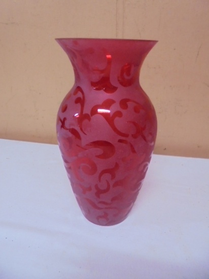 Beautiful Micheal Weems Ruby Red Etched Vase