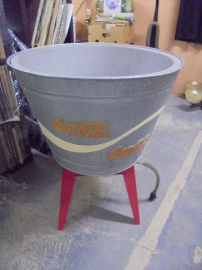 Round Galvinized Insulated Coca-Cola Cooler Tub on Stand