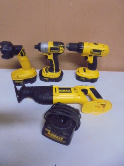 Dewalt 18 Volt Saws-All/ 1/4" Imapct/ 1/2in Drill & Flashlight