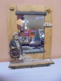 Wooden Nautical Wall Mirror w/ Old Salt & 3 Pegs on Bottom