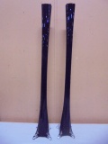 2 Matching Black Art Glass Eiffel Tower Vases