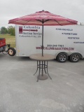 Round Pub Height Patio Table w/ Umbrella & Umbrella Stand
