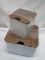 3Pc Set of White Metal Storage Tins w/ Wooden Lids (2 Small Are Stacked)