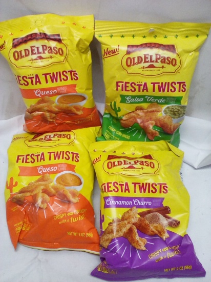 Qty 4 Fiesta Twists- Qty 1 Salsa Verde/ Qty 1 Cinnamon Churro Qty 2 Queso