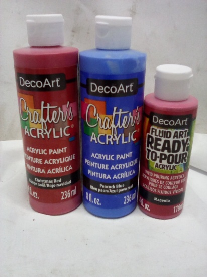 Crafter’s Acrylic- Christmas Red, Peacock Blue/ Fluid Art Ready To Pour Acrylic- Magenta