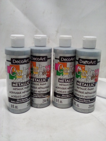 Qty 4 Crafter’s Acrylic Metallic Paint 236ml- Silver Morning
