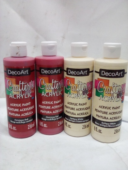 Qty 4 Crafter’s Acrylic Paint 236ml- Qty 2 Christmas Red Qty 2 Antique White