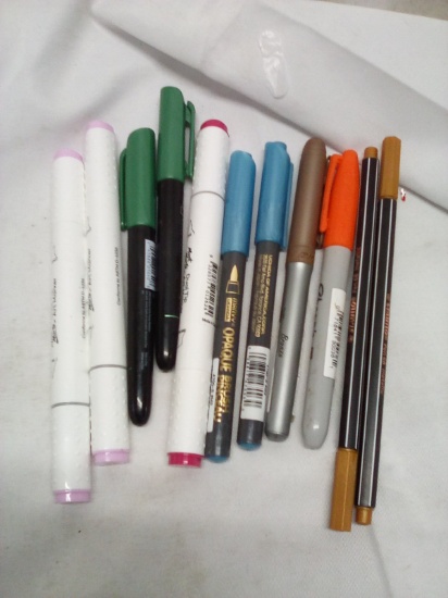 Qty 11 Brush Tip Opaque Coloring Markers/ Permanent Markers/ Dual Tip Art