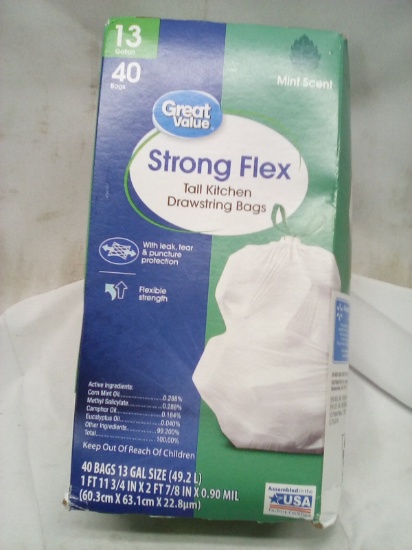 Great Value Strong Flex tall Kitchen drawstring Bags 13 Gallon 40 ct