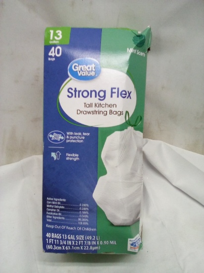 Great Value Strong Flex tall Kitchen drawstring Bags 13 Gallon 40 ct