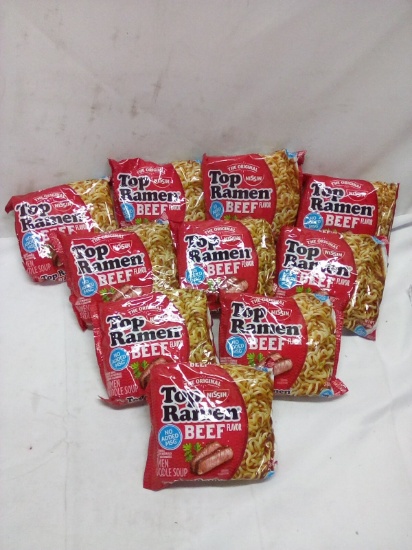 Lot of 10 Beef Flavor Top Ramen Packs