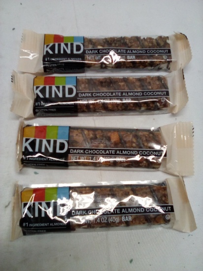 Lot of 4 KIND Dark Chocolate Almond Coconut Gluten Free Bars