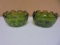 2 Vintage Indiana Glass Buette Avocado Green Diamond Quilt Rose Bowls