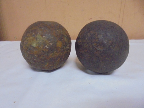 2 Vintage Iron Cannon Balls