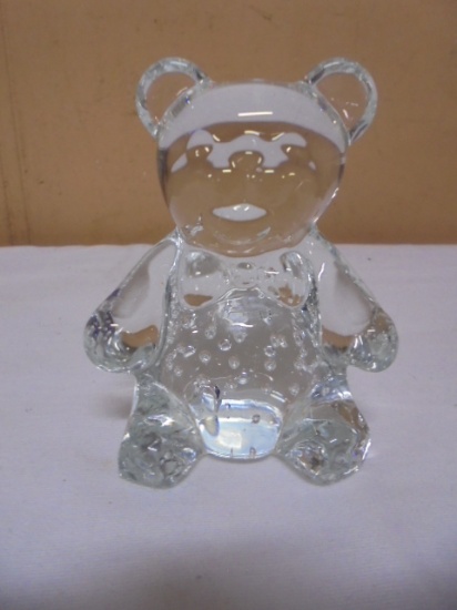 Controlled Bubble Art Glass Teddy Bear Paperweight