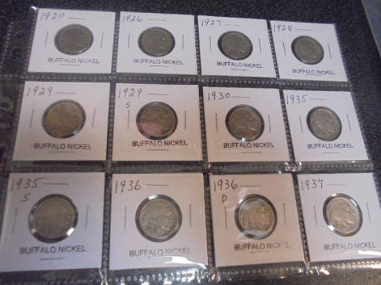 Group of 12 Assorted Date Buffalo Nickels