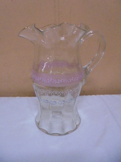 Beautiful Hand Painted Victorian Ruffled Edge Water Pitcher