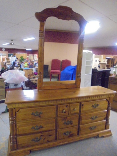 Solid Wood 9 Drawer Dresser w/ Mirror