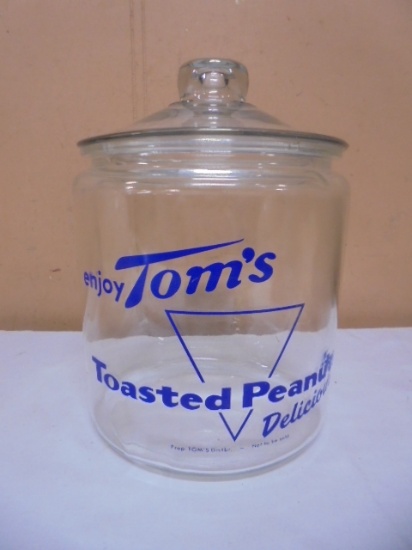 Vintage Glass Tom's Toasted Peanuts Glass Jar