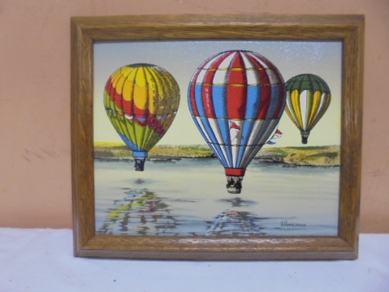H. Hargrove Signed Hot Air Balloons Framed Oil Painting