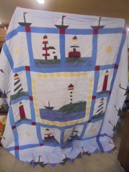 Beautiful Queen Size Quilt w/ Lighthouses