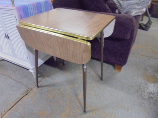 Vintage MCM Metal Leg Formica Top Drop Leaf Table