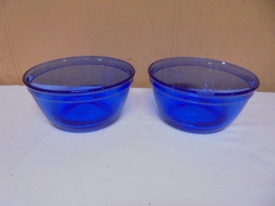 2 Anchor 1.5qt Blue Glass Mixing Bowls