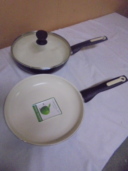 (2) 10in Green Pan Ceramic Non-Stick Skillets w/ Glass Lid