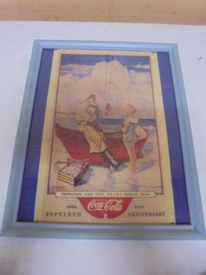 Vintage Framed Coca-Cola 50th Anniversary 1936 Advertisement