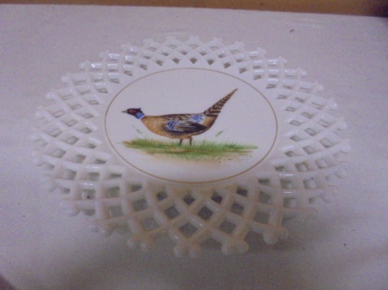 Westmoreland Hand Painted Lattice Edge Plate w/ Pheasant