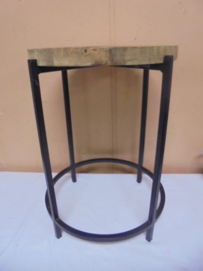 Metal & Wood Top Round Side Table