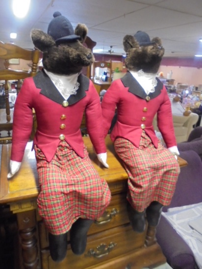 2 Vintage Stuffed Sitting Equestrian Foxes