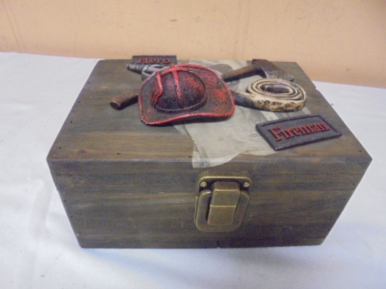 Wooden Fireman Keepsake Box