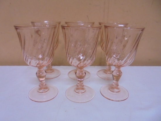 Set of 6 Arcoroc France Pink Swirl Wine Glasses