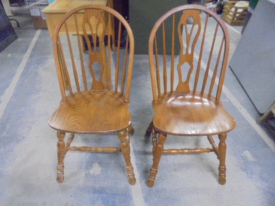 2 Matching Solid Oak Dining Chairs