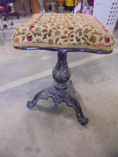 Antique Ornate Cast Iron Base Padded Top Stool