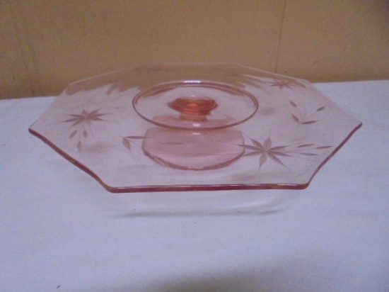 Beautiful Pink Depression Etched Cake/Desert Stand