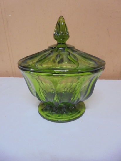 Vintage Fairfield Anchor Hocking Avocado Green Candy Dish w/ Lid