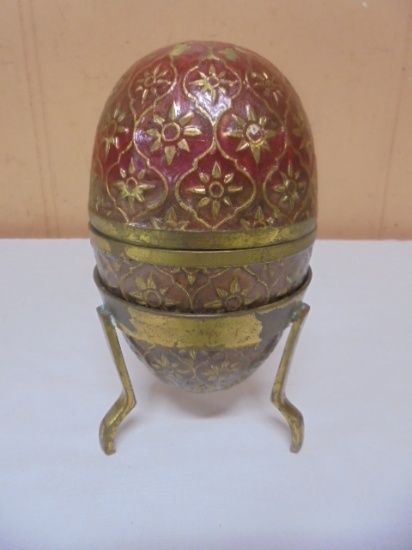 Enameled Brass 2pc Egg on Stand