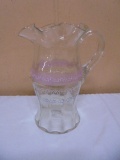 Beautiful Hand Painted Victorian Ruffled Edge Water Pitcher