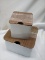 3Pc Set of White Metal Storage Tins w/ Wooden Lids (2 Small Are Stacked)