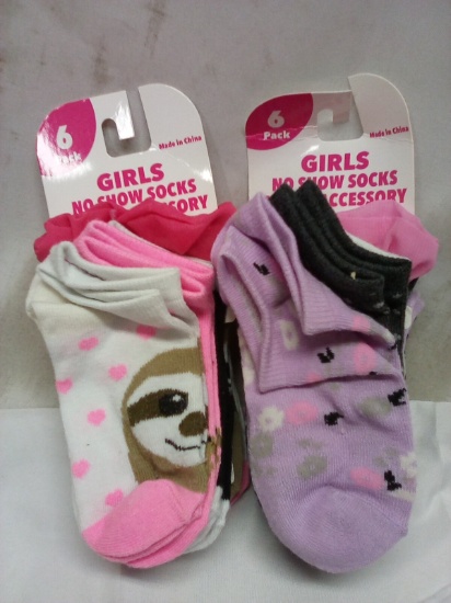 Qty 2- 6 Pack Girls No Show Socks & Hair Accessory Size 7.5-3.5