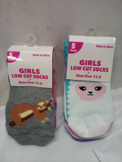 Qty 2- 5 Pack Girls Low Cut Socks Shoe Size 11-2