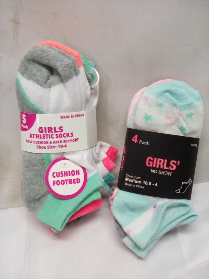 5 pack girls Athletic Socks Shoe Size 10-4/4 Pack Girls No Show 10.5-4
