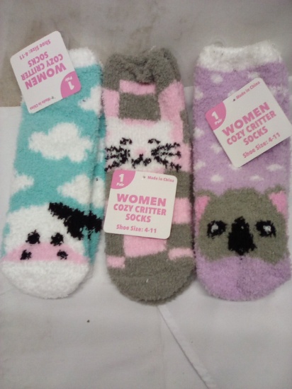 Qty 3 Women Cozy Critter Socks Shoe Size 4-11