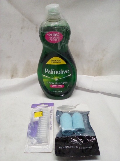 Palmolive 20oz Liquid Dish Soap/ Nail Brush/ Finger Sponges