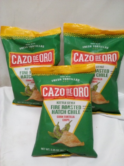 Qty 3 Cazo de Oro Kettle Style Fire Roasted Hatch Chile Corn Tortilla Chips