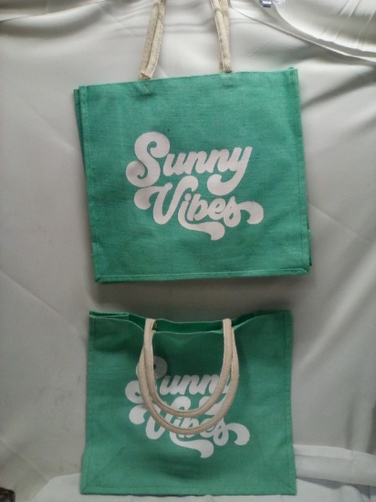 Qty 2 Sunny Vibes Jute Tote 16” x 18”