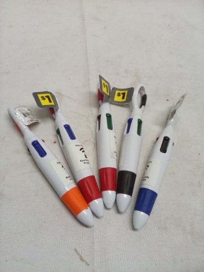 Lot of 5 Assorted Clip-on and Carry Multi-Color Click Pens