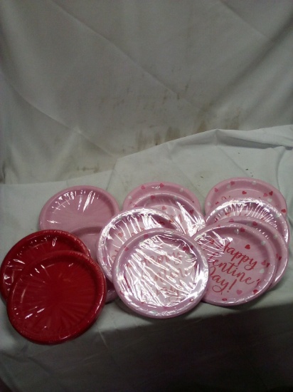 12 Packs of Assorted Pink/Red/Print Disposable Plates